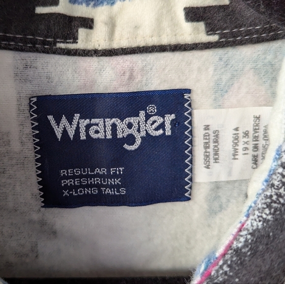 VTG 80s Wrangler Chamois Southwestern Aztec Tribal Long Sleeve Snap Shirt 19x36 - Picture 4 of 9